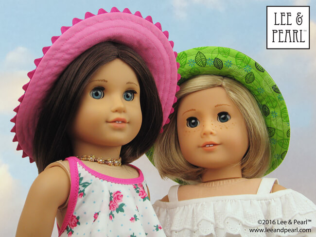 Our American Girl dolls are ready for Summer! Make your own cute sewn hats for dolls — Lee & Pearl Pattern 1017: California Girl Sun Hat for 18 Inch Dolls is now available in our Etsy shop at https://www.etsy.com/shop/leeandpearl