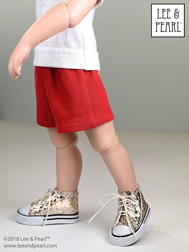 COMING SOON from Lee & Pearl™ -- Pattern 10:1 Gym Shorts for 18 inch, 16 inch and 14 1/2 inch dolls. This pattern will be the first release in our new "Pearls by Lee & Pearl" line, which will feature time- and budget-friendly patterns for easy-to-make basic wardrobe items and accessories, featuring the same fabulous fit and detail that you are used to from our regular line.