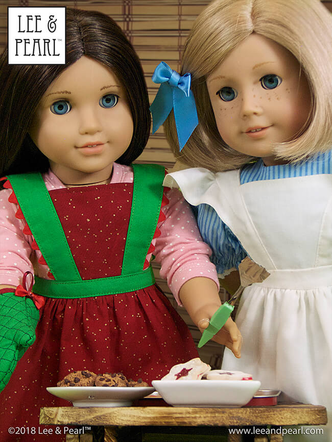 Who else is mesmerized by the Great British Baking Show this holiday season? Today, we're presenting baking-themed patterns for dolls, perfect for gifts, holiday scenes, sewing along to your favorite new TV show — and for Blaire Wilson, the COMING SOON 2019 American Girl Girl of the Year! Here’s Pattern 1022: Cookie Time Apron, Pinafore and Oven Mitt for 18 Inch Dolls, available in the Lee & Pearl Etsy store at https://www.etsy.com/listing/213964231/lp-pattern-1022-cookie-time-apron