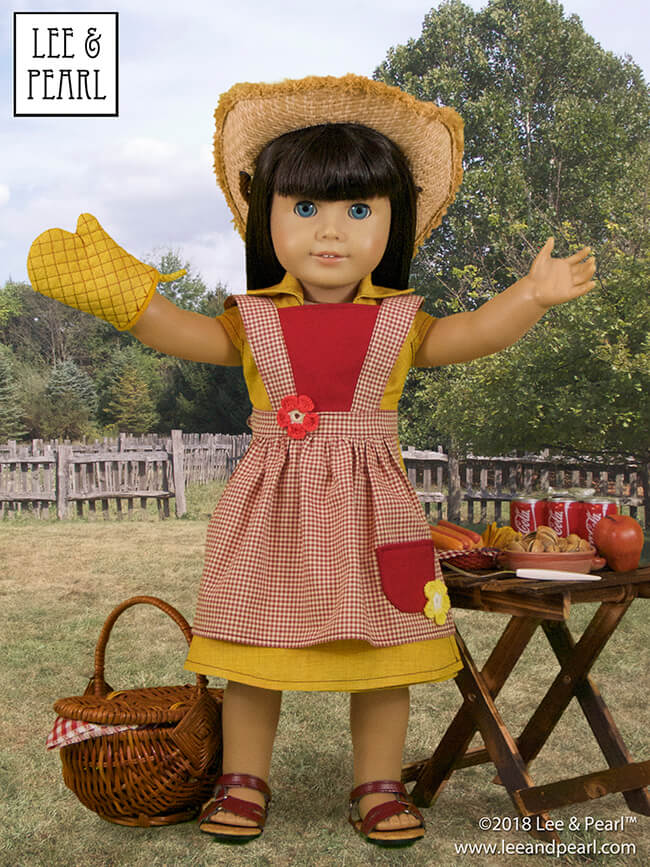 Who else is mesmerized by the Great British Baking Show this holiday season? Today, we're presenting baking-themed patterns for dolls, perfect for gifts, holiday scenes, sewing along to your favorite new TV show — and for Blaire Wilson, the COMING SOON 2019 American Girl Girl of the Year! Here’s Pattern 1022: Cookie Time Apron, Pinafore and Oven Mitt for 18 Inch Dolls, available in the Lee & Pearl Etsy store at https://www.etsy.com/listing/213964231/lp-pattern-1022-cookie-time-apron
