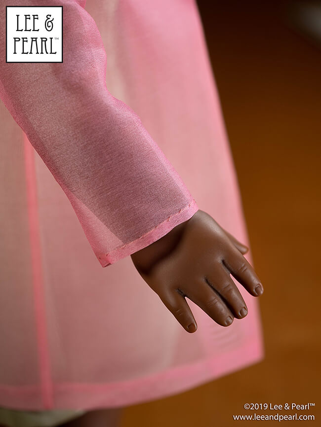 Our American Girl doll Melody is a vision of haute couture loveliness in a silk and silk organza ensemble made using Lee & Pearl patterns and our COMING SOON silk fabric kits.