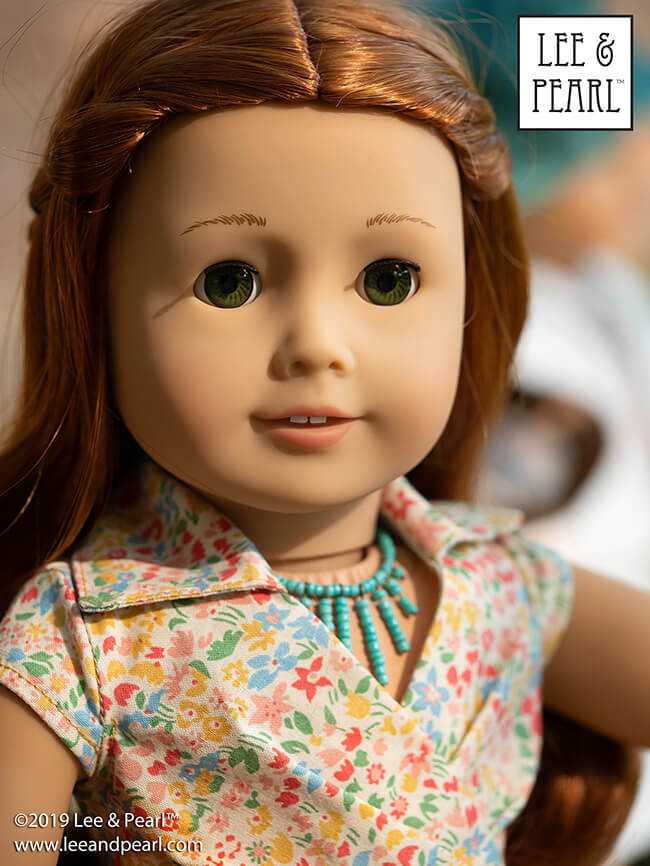 With the techniques and tools we feature in the Lee & Pearl Introduction to Jewelry Making for Vinyl Play Dolls eBook, when you see a style that you like, you can recreate it yourself. Follow along as we show you how we turned a Pinterest inspiration image into this turquoise sunburst choker for 18 inch American Girl® and other dolls!
