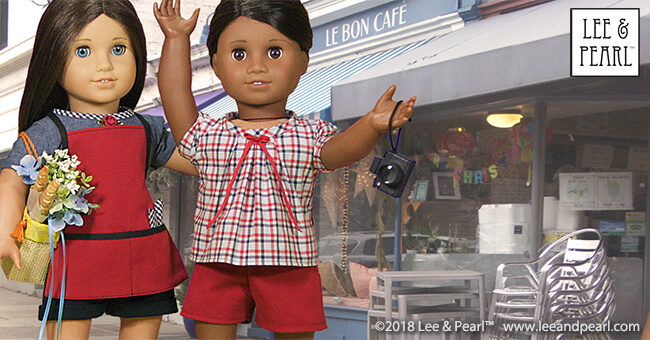 Who else is mesmerized by the Great British Baking Show this Christmas? Today, we're presenting baking-themed patterns for dolls, perfect for gifts, holiday scenes, sewing along to your favorite new TV show — and for Blaire Wilson, the COMING SOON 2019 American Girl Girl of the Year! Here’s Pattern 1033: Bonjour, Paris Top, Dress, Shorts and Chef’s Apron for 18 Inch Dolls, available in the Lee & Pearl Etsy store at https://www.etsy.com/listing/267357348/lp-1033-bonjour-paris-wardrobe-pattern