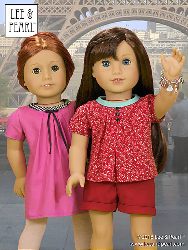 Who else is mesmerized by the Great British Baking Show this Christmas? Today, we're presenting baking-themed patterns for dolls, perfect for gifts, holiday scenes, sewing along to your favorite new TV show — and for Blaire Wilson, the COMING SOON 2019 American Girl Girl of the Year! Here’s Pattern 1033: Bonjour, Paris Top, Dress, Shorts and Chef’s Apron for 18 Inch Dolls, available in the Lee & Pearl Etsy store at https://www.etsy.com/listing/267357348/lp-1033-bonjour-paris-wardrobe-pattern