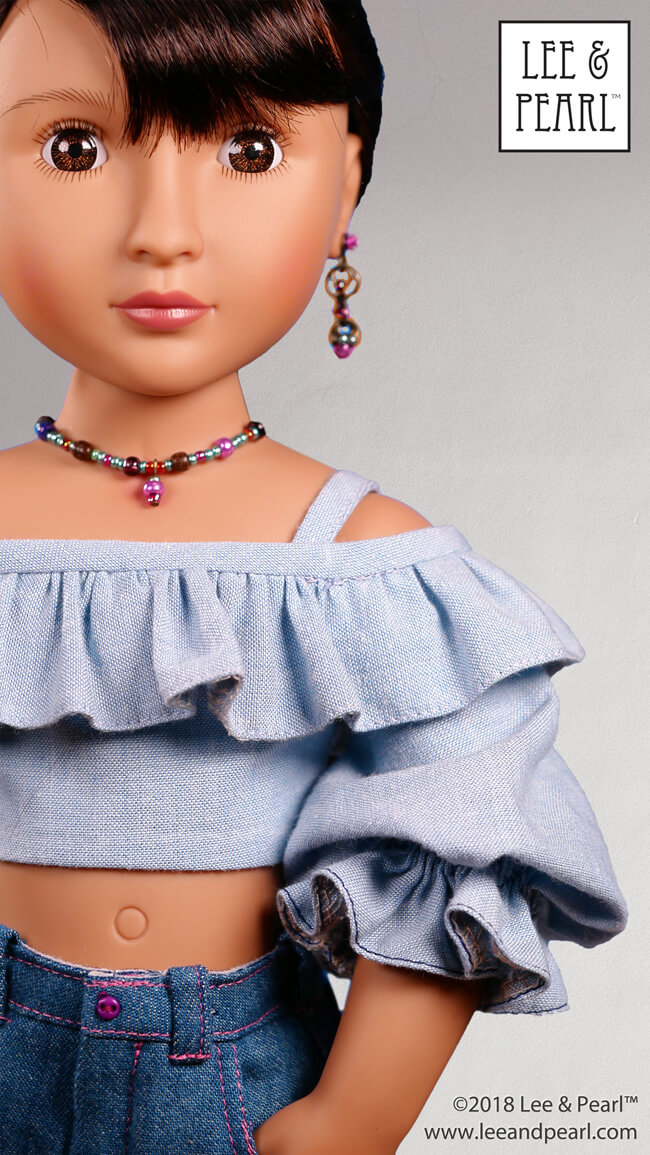 Make flattering summer tops and tropical dresses for 18 inch American Girl dolls, 16 inch A Girl for All Time dolls and 14 1/2 inch Wellie Wisher and similar play dolls using the multi-sized Lee & Pearl Pattern 1035: Olá Brasil! Off-the-Shoulder Samba Top, Bahia Dress and Traditional Brazilian Baiana Headwrap. Find this unique and lovely pattern in the Lee & Pearl Etsy store!