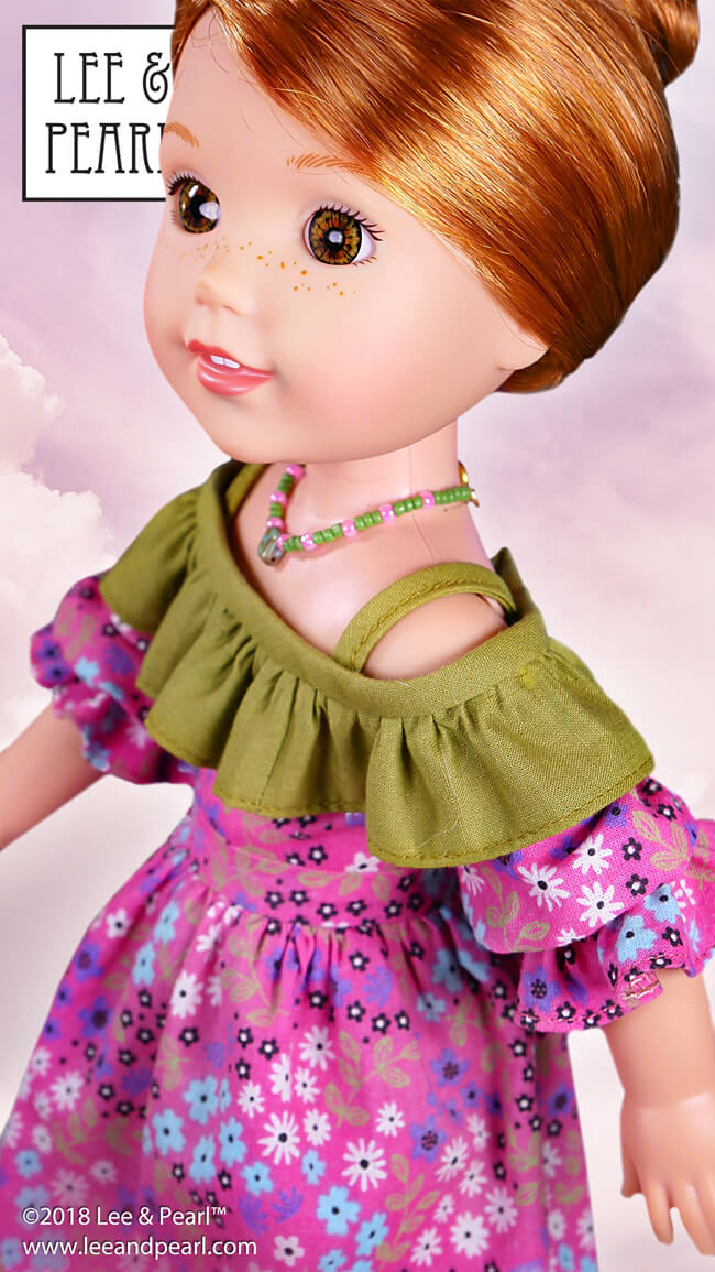 Make flattering summer tops and tropical dresses for 18 inch American Girl dolls, 16 inch A Girl for All Time dolls and 14 1/2 inch Wellie Wisher and similar play dolls using the multi-sized Lee & Pearl Pattern 1035: Olá Brasil! Off-the-Shoulder Samba Top, Bahia Dress and Traditional Brazilian Baiana Headwrap. Find this unique and lovely pattern in the Lee & Pearl Etsy store!
