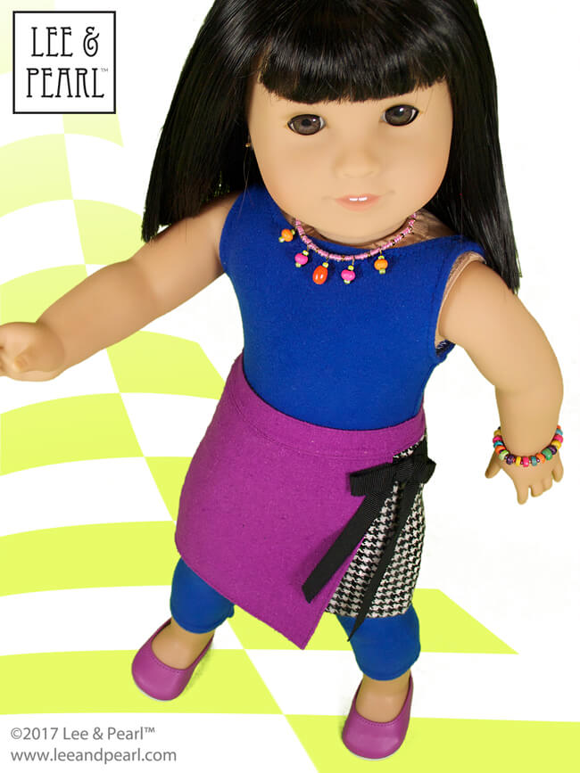 We reimagined our American Girl doll Ivy as a teenage 80s New Wave music lover in this outfit, made using Lee & Pearl Pattern 1041: Slim Skirts, Denim and Pencil Skirts and Pattern 1051: Ballet Basics Leotard and Unitard for 18 Inch Dolls.
