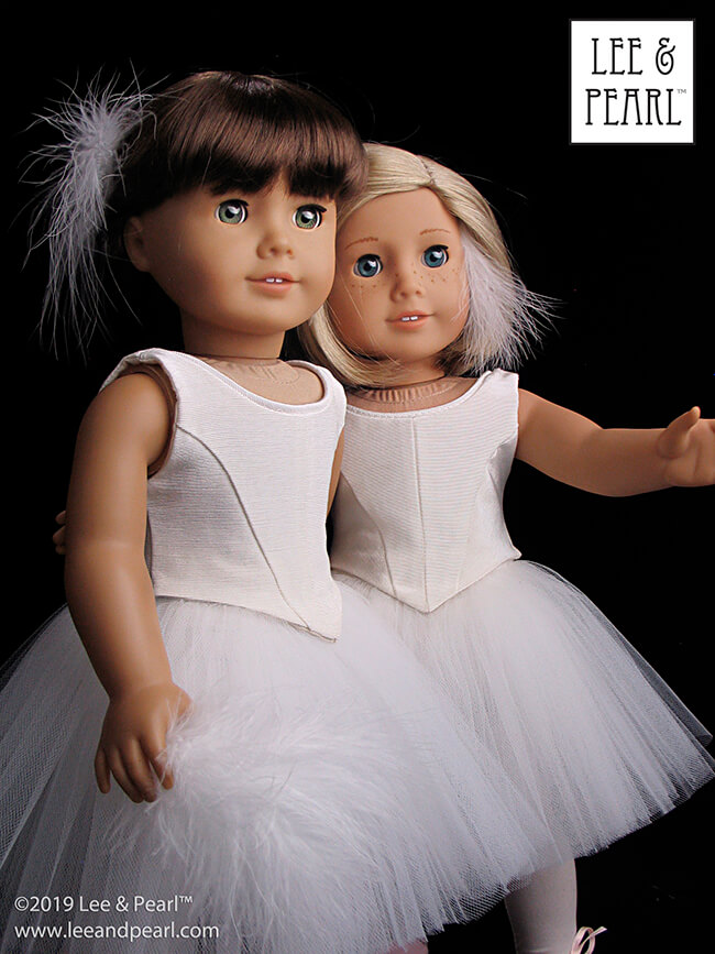 We are proud to announce the release of Lee & Pearl Ballet Performance patterns — newly redesigned for 16 inch A Girl for All Time® dolls and 14 1/2 inch WellieWishers® and similar dolls, as well as 18 inch American Girl® dolls. Buy both patterns, or get the discounted bundle for ultimate mix-and-match flexibility to make just-like-the-real-thing dance and recital tutus and costumes for all your favorite dolls.