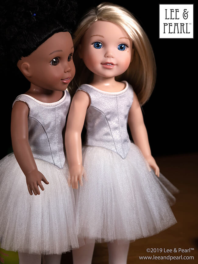 Ready for their tiny ballerina Nutcracker debut! COMING VERY SOON — Lee & Pearl Ballet Performance Patterns for 16 inch A Girl for All Time dolls and 14 1/2 inch WellieWishers and similar dolls! Our pattern maker has lovingly resized our iconic, just-like-the-real-thing 18 inch doll dance bodice and tutu patterns for our favorite new dolls. Make sure that you’ve signed up for the Lee & Pearl mailing list at www.leeandpearl.com and we’ll let you know as soon as these amazing new sizes are available!