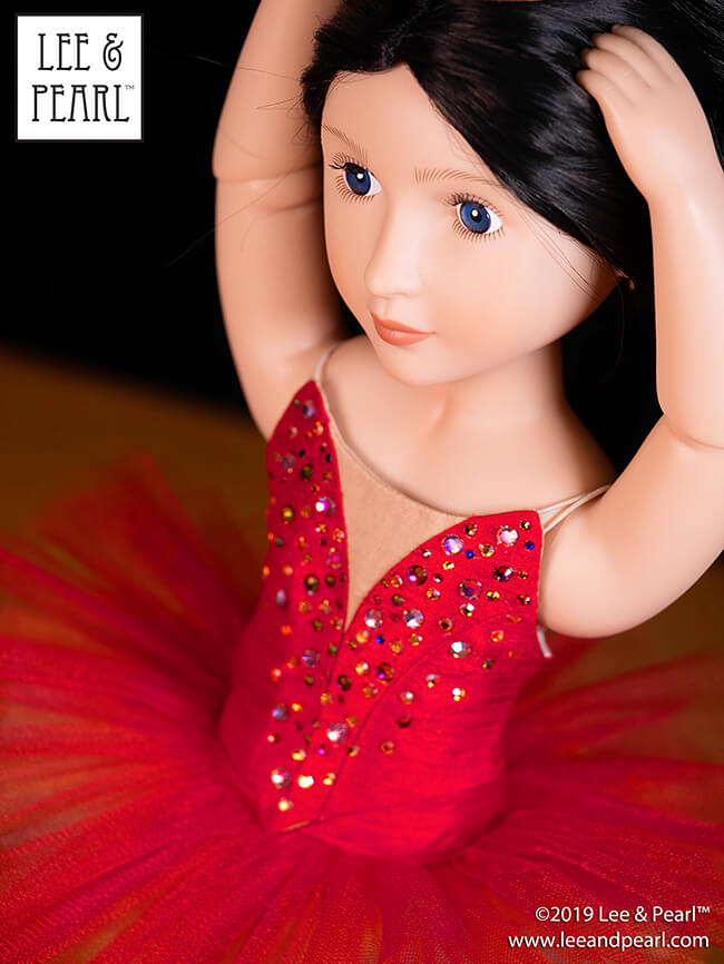 A perfect Firebird ballerina! COMING VERY SOON — Lee & Pearl Ballet Performance Patterns for 16 inch A Girl for All Time dolls and 14 1/2 inch WellieWishers and similar dolls! Our pattern maker has lovingly resized our iconic, just-like-the-real-thing 18 inch doll dance bodice and tutu patterns for our favorite new dolls. Make sure that you’ve signed up for the Lee & Pearl mailing list at www.leeandpearl.com and we’ll let you know as soon as these amazing new sizes are available!