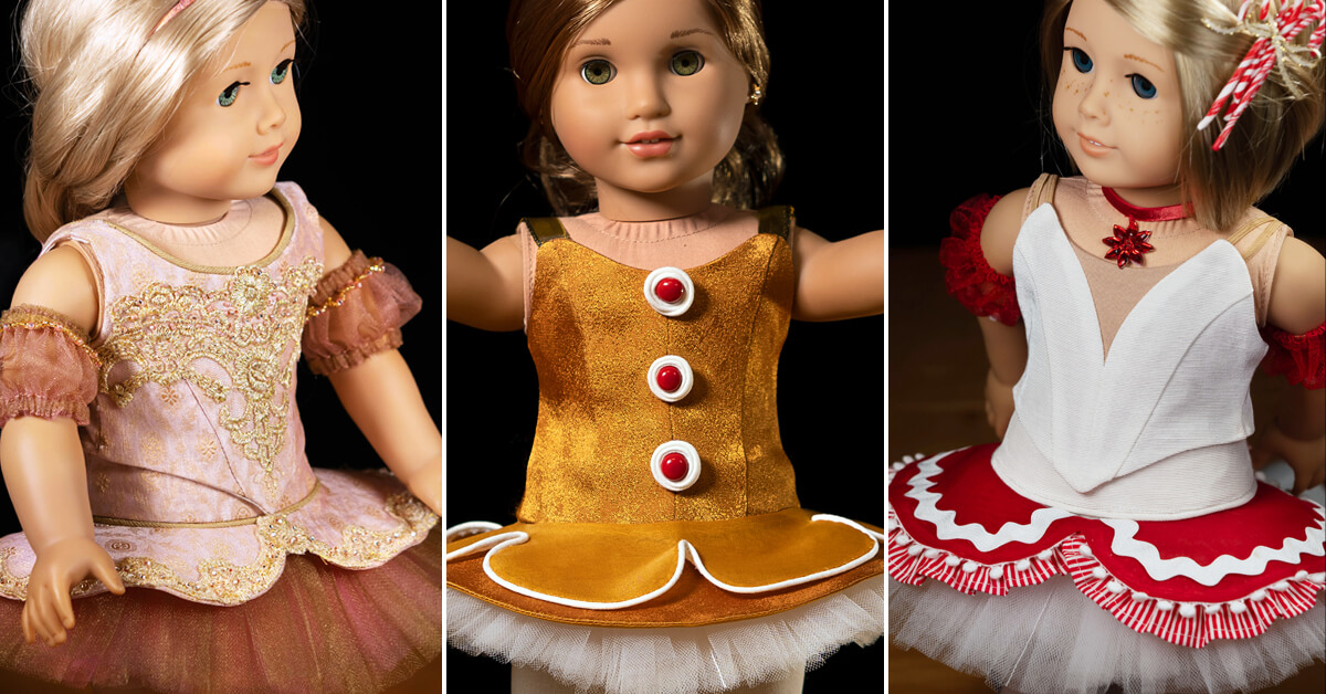 Thanksgiving is a hop, skip and jeté away, which means that for dancers — and the costumers, volunteers and parents who dress them — it’s less than a month until Nutcracker opening night! But you still have time to create your own Nutcracker ballet performance costumes for the dolls and doll-lovers in your life using our just-like-the-real thing patterns for 18 inch, 16 inch and 14 ½ inch dolls!
