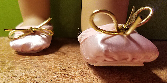 Introducing Lee & Pearl Pattern 1075: Ballet Slippers for 18 Inch, 16 Inch and 14 1/2 Inch Dolls — just like the real thing, and so easy to make you won't believe it. Look at the perfect toes on these slippers made by Jozel W. Our pattern makes such perfection attainable by all with a series of easy-to-sew preparatory steps that take the free-handing anguish out of doll shoe-making! Find this wonderful new pattern for American Girl, A Girl for All Time and Wellie Wisher dolls in the leeandpearl Etsy shop.