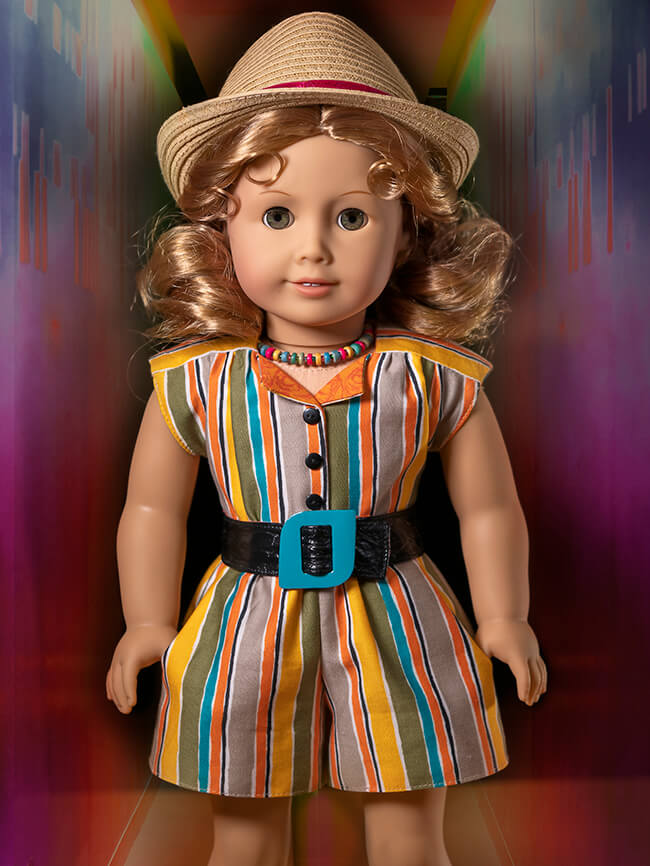 New FREE pattern! Introducing Pattern 1984: Retro '80s Romper with Shaped Belt, Shoulder Pads and Heat Shrink Buckle Craft for 18 Inch Dolls — our new, exclusive FREE pattern for Lee & Pearl mailing list subscribers.