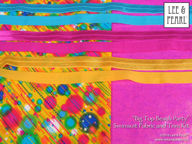 We love the colors in this cheerful kit — like cotton candy and popcorn and sunshine all mixed together. We've included generous cuts of high quality swimsuit and dance fabric and trim in our new, LIMITED EDITION Big Top Beach Party Fabric and Fold Over Elastic and Trim Kit. Get this great kit for 18 inch dolls — before it sells out — in our Etsy store at https://www.etsy.com/listing/275527394/big-top-beach-party-swimsuit-fabric
