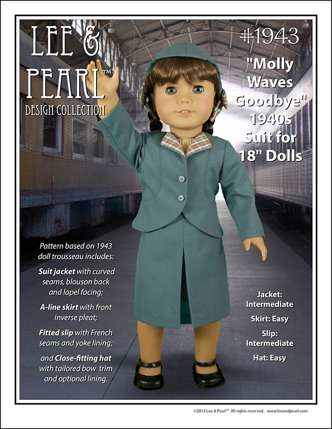 Welcome Molly McIntire® back to the world of American Girl® with 10% off Lee & Pearl patterns designed especially for her — Pattern 1943: Molly Waves Goodbye 1940s Suit, and Pattern 2021: The Glengarry Hat. We love the authentic look of these 40s-inspired patterns. We also love using the pieces in our modern girls' wardrobes! Check out our latest newsletter to see some of our favorite examples, then head on over to our Etsy shop to get the patterns ON SALE through Friday, 6/3/22.